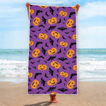 Halloween Bat And Pumpkin Pattern Print Beach Towel