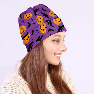 Halloween Bat And Pumpkin Pattern Print Beanie