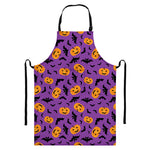 Halloween Bat And Pumpkin Pattern Print Bib Apron With Pocket