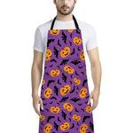 Halloween Bat And Pumpkin Pattern Print Bib Apron With Pocket