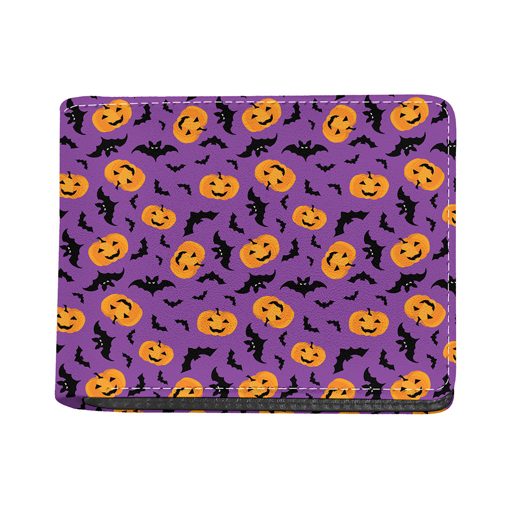 Halloween Bat And Pumpkin Pattern Print Bifold Wallet