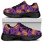Halloween Bat And Pumpkin Pattern Print Black Chunky Shoes
