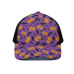 Halloween Bat And Pumpkin Pattern Print Black Mesh Trucker Cap