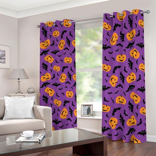 Halloween Bat And Pumpkin Pattern Print Blackout Grommet Curtains