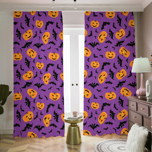 Halloween Bat And Pumpkin Pattern Print Blackout Pencil Pleat Curtains