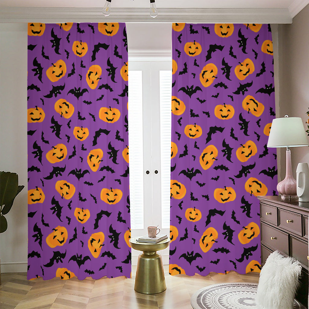 Halloween Bat And Pumpkin Pattern Print Blackout Pencil Pleat Curtains