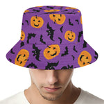Halloween Bat And Pumpkin Pattern Print Bucket Hat