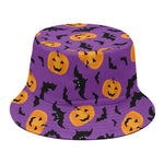 Halloween Bat And Pumpkin Pattern Print Bucket Hat