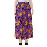 Halloween Bat And Pumpkin Pattern Print Chiffon Maxi Skirt