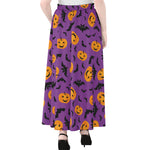 Halloween Bat And Pumpkin Pattern Print Chiffon Maxi Skirt