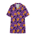 Halloween Bat And Pumpkin Pattern Print Cotton Hawaiian Shirt