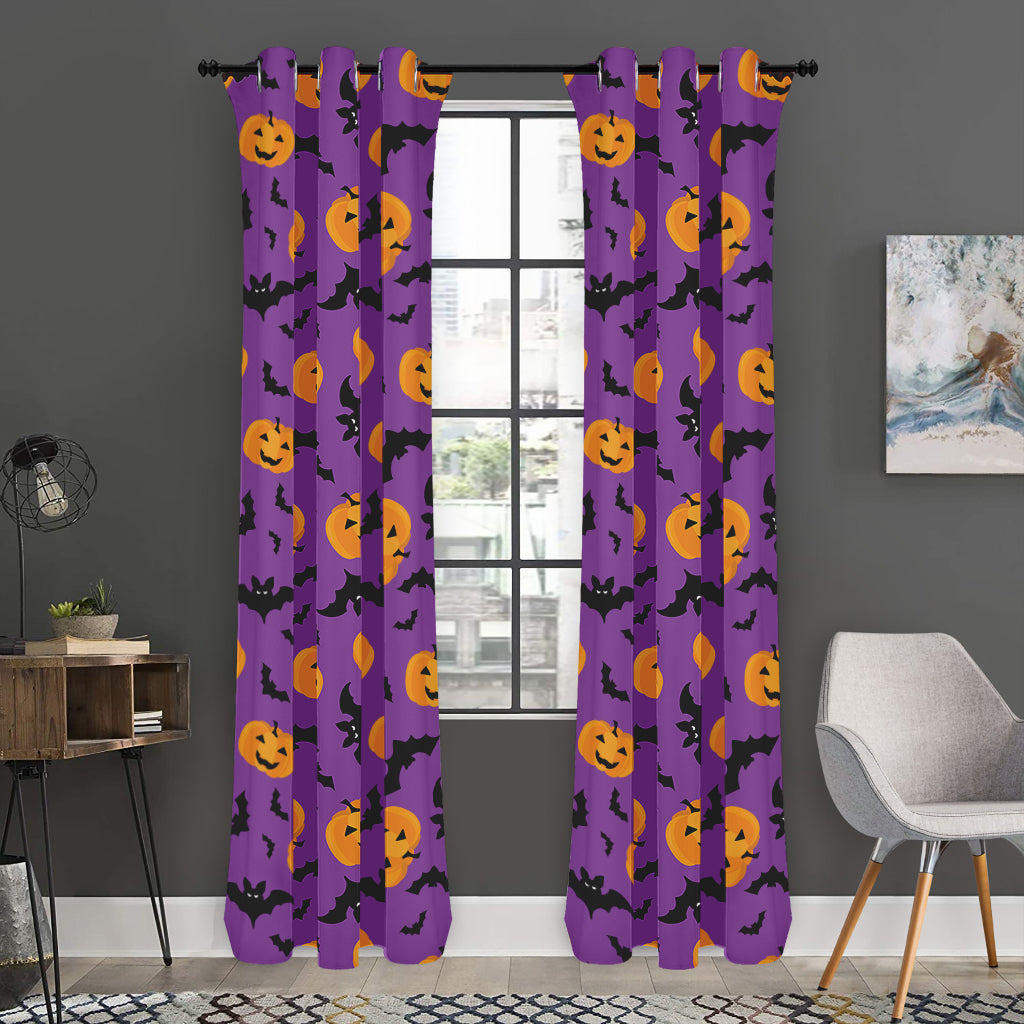 Halloween Bat And Pumpkin Pattern Print Curtain