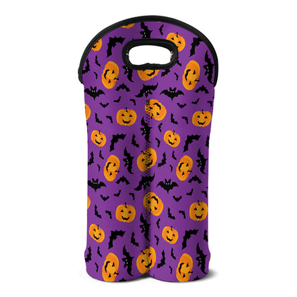 Halloween Bat And Pumpkin Pattern Print Double Neoprene Wine Tote
