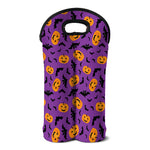 Halloween Bat And Pumpkin Pattern Print Double Neoprene Wine Tote