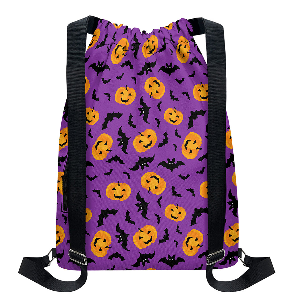Halloween Bat And Pumpkin Pattern Print Drawstring Backpack