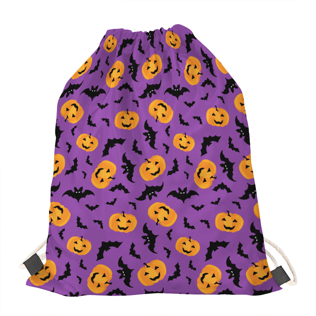Halloween Bat And Pumpkin Pattern Print Drawstring Bag