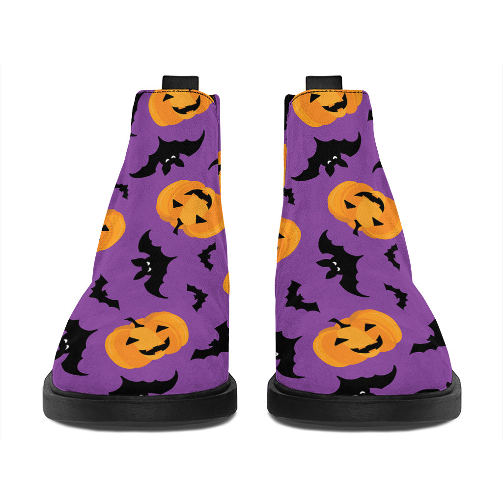 Halloween Bat And Pumpkin Pattern Print Flat Ankle Boots