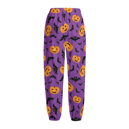Halloween Bat And Pumpkin Pattern Print Fleece Lined Knit Pants