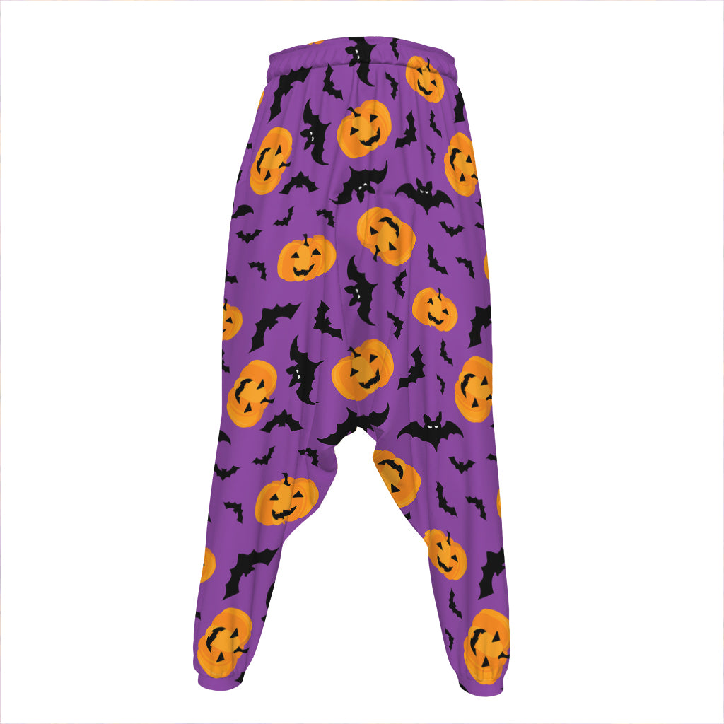 Halloween Bat And Pumpkin Pattern Print Hammer Pants