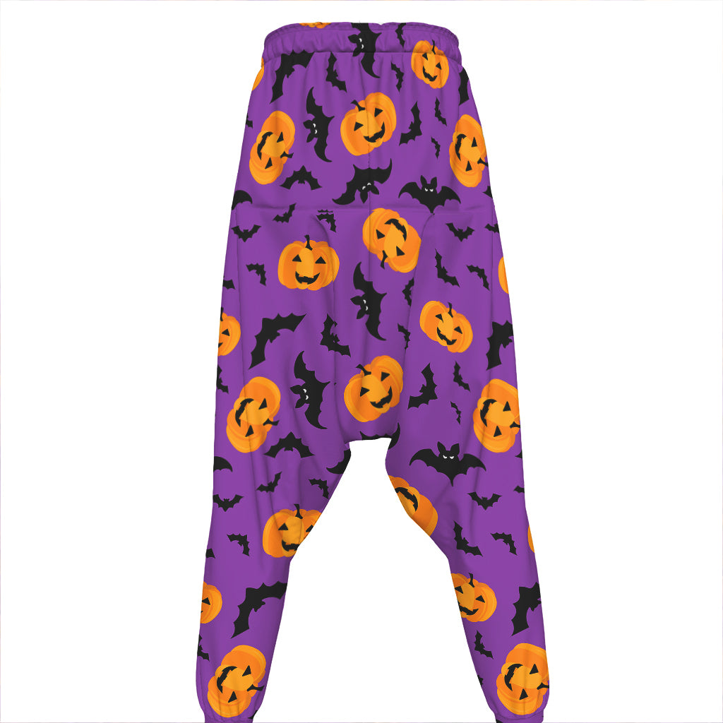 Halloween Bat And Pumpkin Pattern Print Hammer Pants