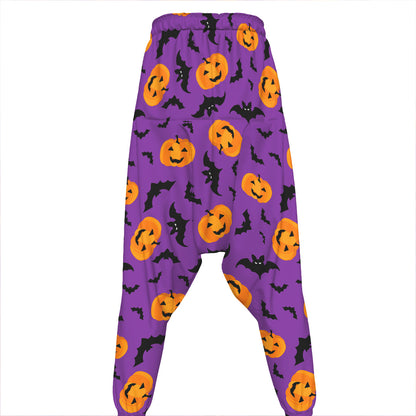 Halloween Bat And Pumpkin Pattern Print Hammer Pants