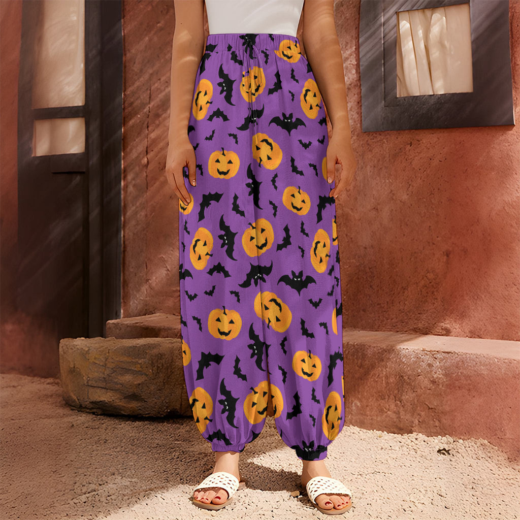 Halloween Bat And Pumpkin Pattern Print Harem Pants