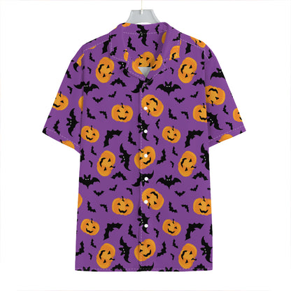 Halloween Bat And Pumpkin Pattern Print Hawaiian Shirt