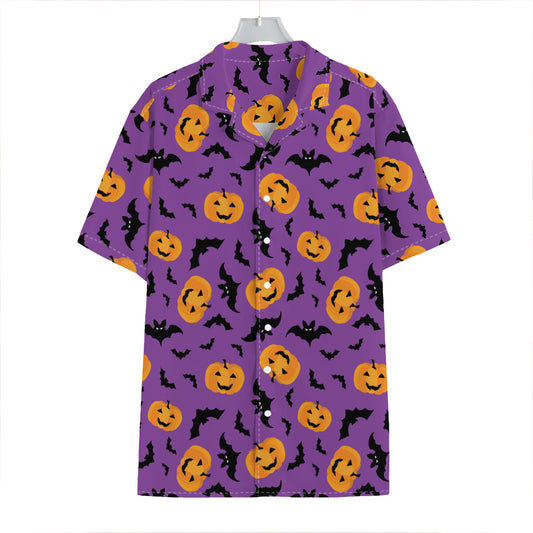 Halloween Bat And Pumpkin Pattern Print Hawaiian Shirt