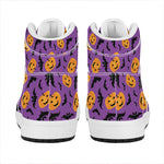 Halloween Bat And Pumpkin Pattern Print High Top Leather Sneakers
