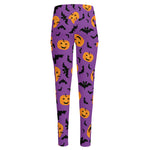 Halloween Bat And Pumpkin Pattern Print High-Waisted Pocket Leggings