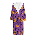 Halloween Bat And Pumpkin Pattern Print Hooded Bathrobe