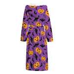 Halloween Bat And Pumpkin Pattern Print Hooded Bathrobe