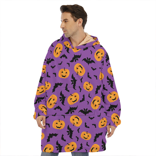 Halloween Bat And Pumpkin Pattern Print Hoodie Blanket