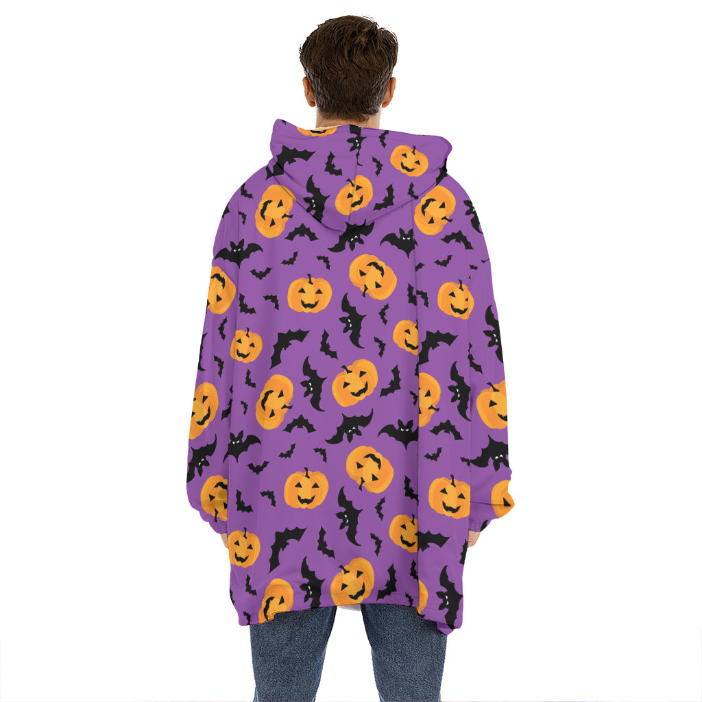 Halloween Bat And Pumpkin Pattern Print Hoodie Blanket