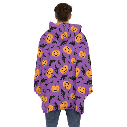 Halloween Bat And Pumpkin Pattern Print Hoodie Blanket