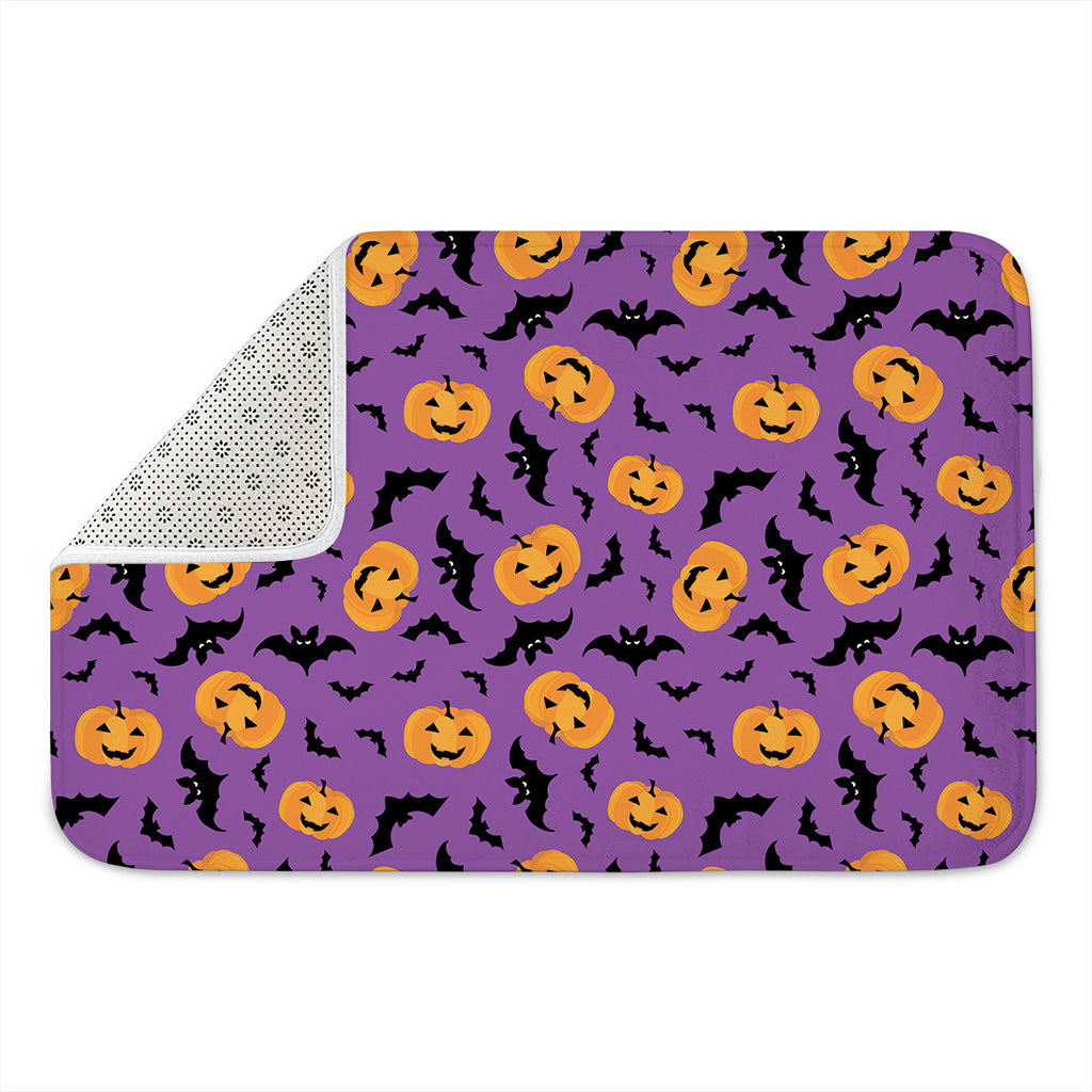 Halloween Bat And Pumpkin Pattern Print Indoor Door Mat