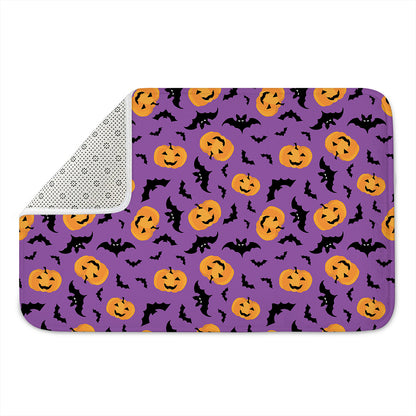 Halloween Bat And Pumpkin Pattern Print Indoor Door Mat
