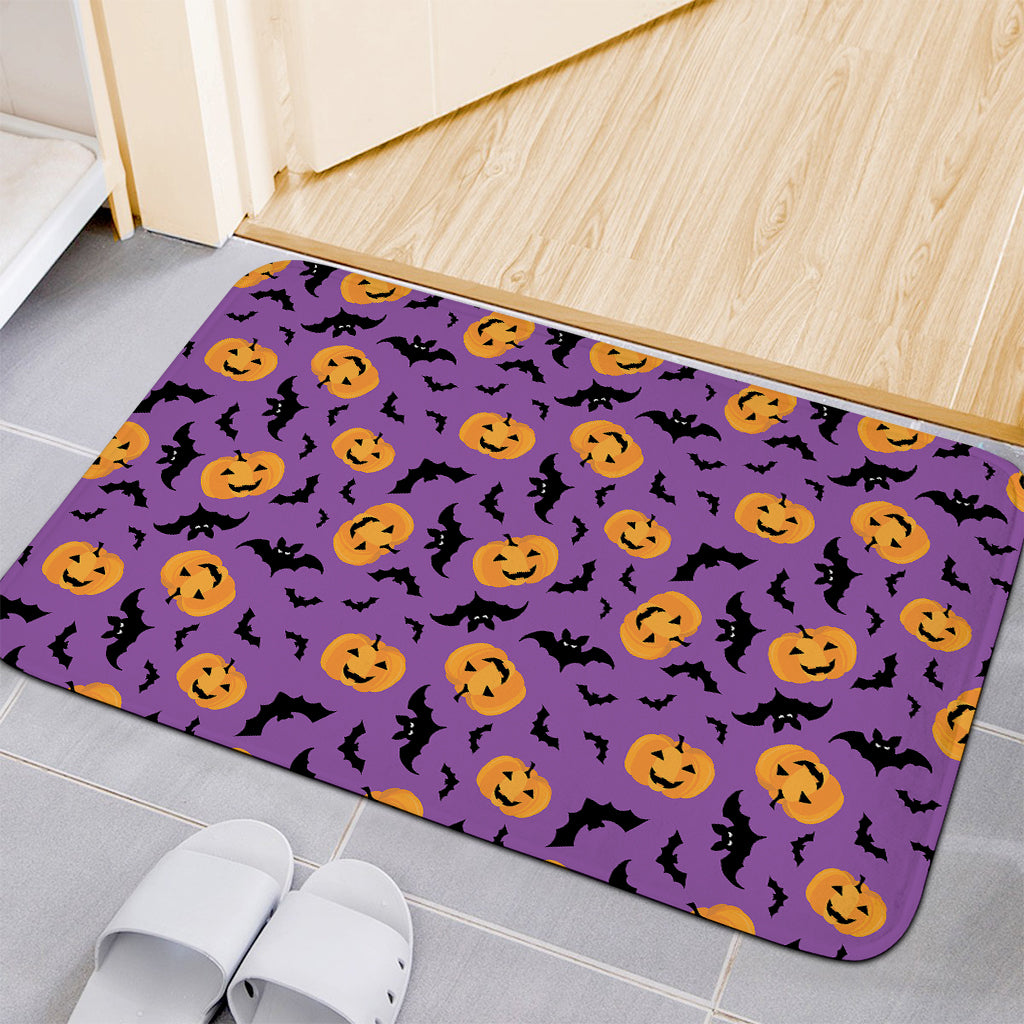 Halloween Bat And Pumpkin Pattern Print Indoor Door Mat