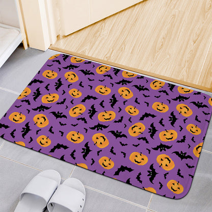 Halloween Bat And Pumpkin Pattern Print Indoor Door Mat