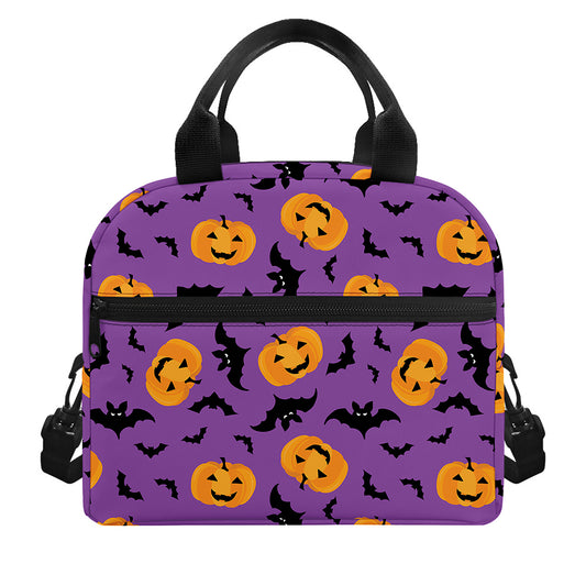 Halloween Bat And Pumpkin Pattern Print Insulated Lunch Bag