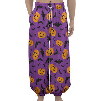 Halloween Bat And Pumpkin Pattern Print Lantern Pants