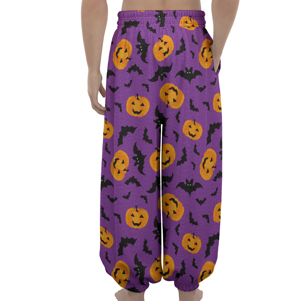 Halloween Bat And Pumpkin Pattern Print Lantern Pants