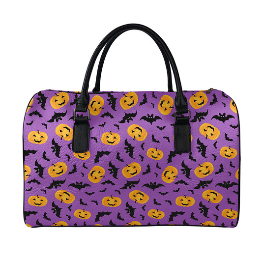 Halloween Bat And Pumpkin Pattern Print Leather Duffle Bag