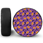 Halloween Bat And Pumpkin Pattern Print Leather Spare Tire Cover