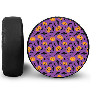 Halloween Bat And Pumpkin Pattern Print Leather Spare Tire Cover