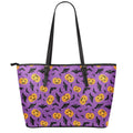 Halloween Bat And Pumpkin Pattern Print Leather Tote Bag With Zipper