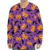 Halloween Bat And Pumpkin Pattern Print Long Sleeve Baseball Jersey