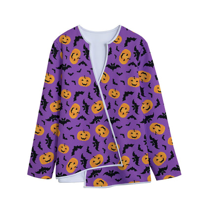 Halloween Bat And Pumpkin Pattern Print Long Sleeve Short Coat