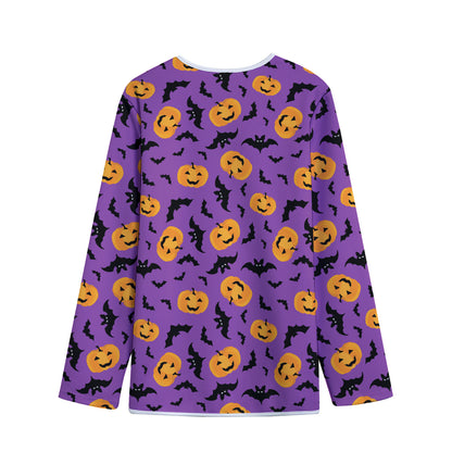 Halloween Bat And Pumpkin Pattern Print Long Sleeve Short Coat