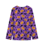 Halloween Bat And Pumpkin Pattern Print Long Sleeve Short Coat